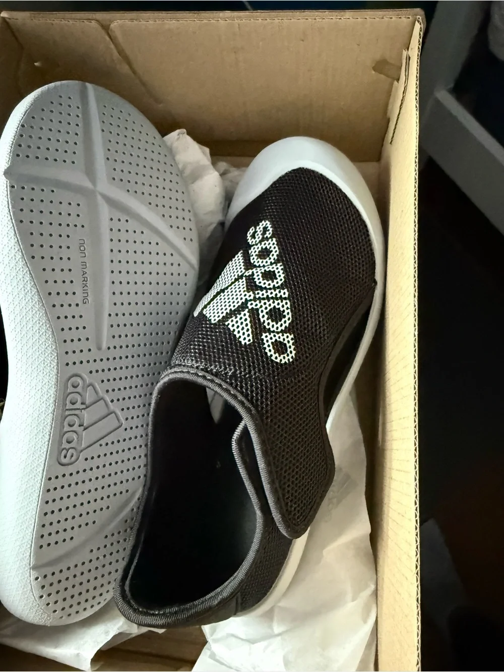 adidas Black Slip-On Sneakers with White Logo and Gray Toe
